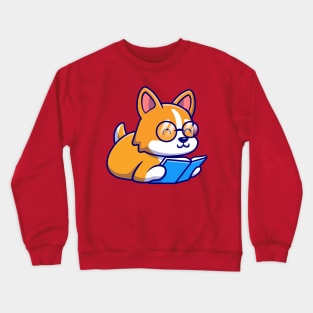 Cute Corgi Dog Reading Book Cartoon Crewneck Sweatshirt